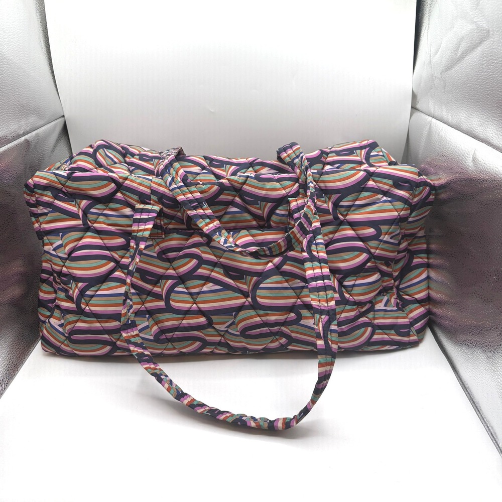 Vera Bradley Duffle Bag Womens Large Multicolor Ribbon Stripe Quilted Travel Bag